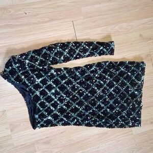 GUC Shein one shoulder formal sequin green black midi dress size XS